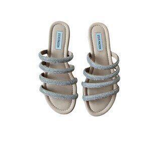 Steve Madden Tan Rhinestone Strappy Flat Sandals - Size 8